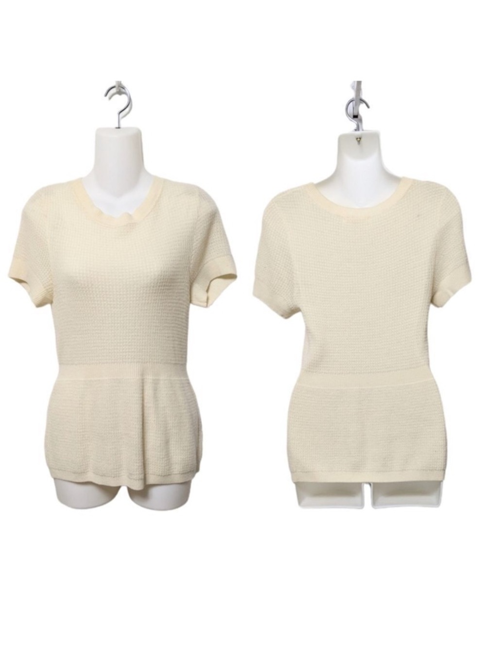 Anthropologie PURE + GOOD Wool Waffle Knit Short Sleeve Peplum Sweater S
